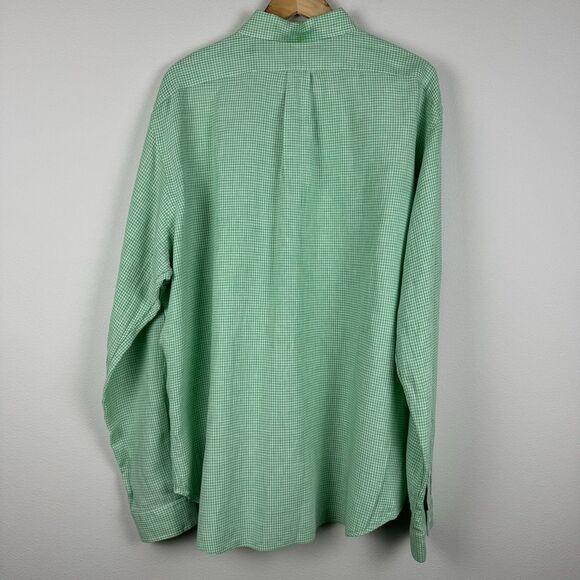 Vintage Polo Ralph Lauren Button Up Shirt Men's 2XL Green Micro Gingham Check - Picture 5 of 6
